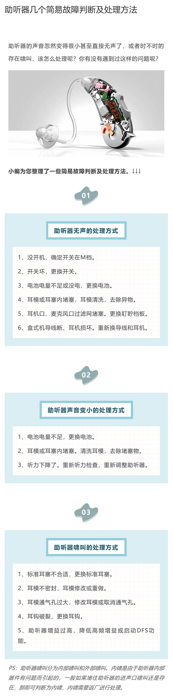 助听器几个简易故障判断及处理方法
